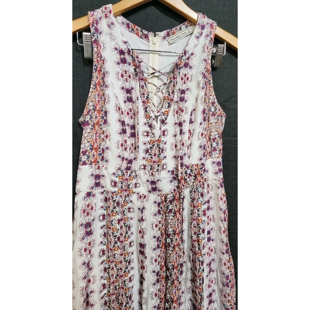 ABERCROMBIE & FITCH Women Maxi Dress‎ Sz Small White Floral Lace Up Boho Hippie